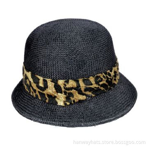 Men's Fashionable Black Sinamay Hat Fedora with Grosgrain Band and Button